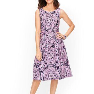 Talbots Purple Blue Boho Print Sleeveless Button Down Midi Shirt Dress